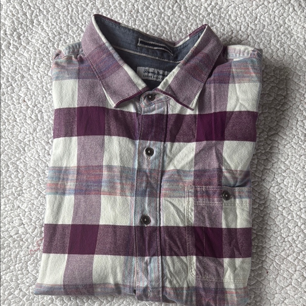 Tommy Bahama Purple and White Casual Flannel Shirt